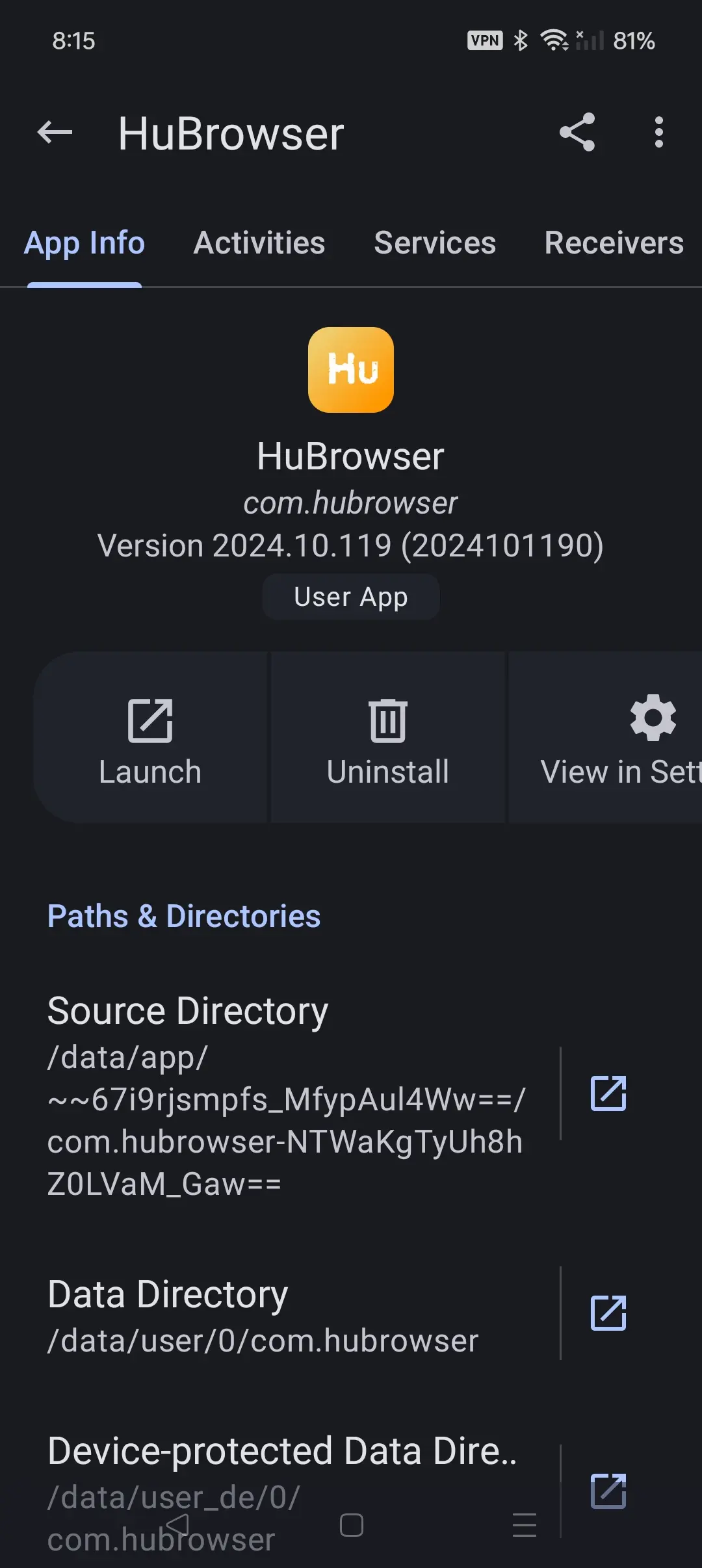 AppManager showing HuBrowser is clean