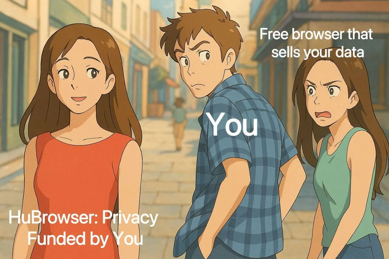 Diagram showing HuBrowser's privacy advantage