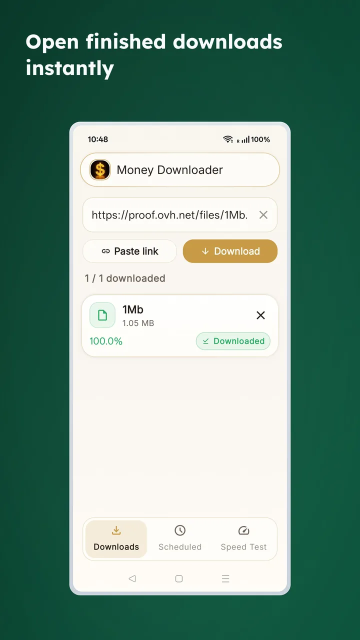 Completed download in the list