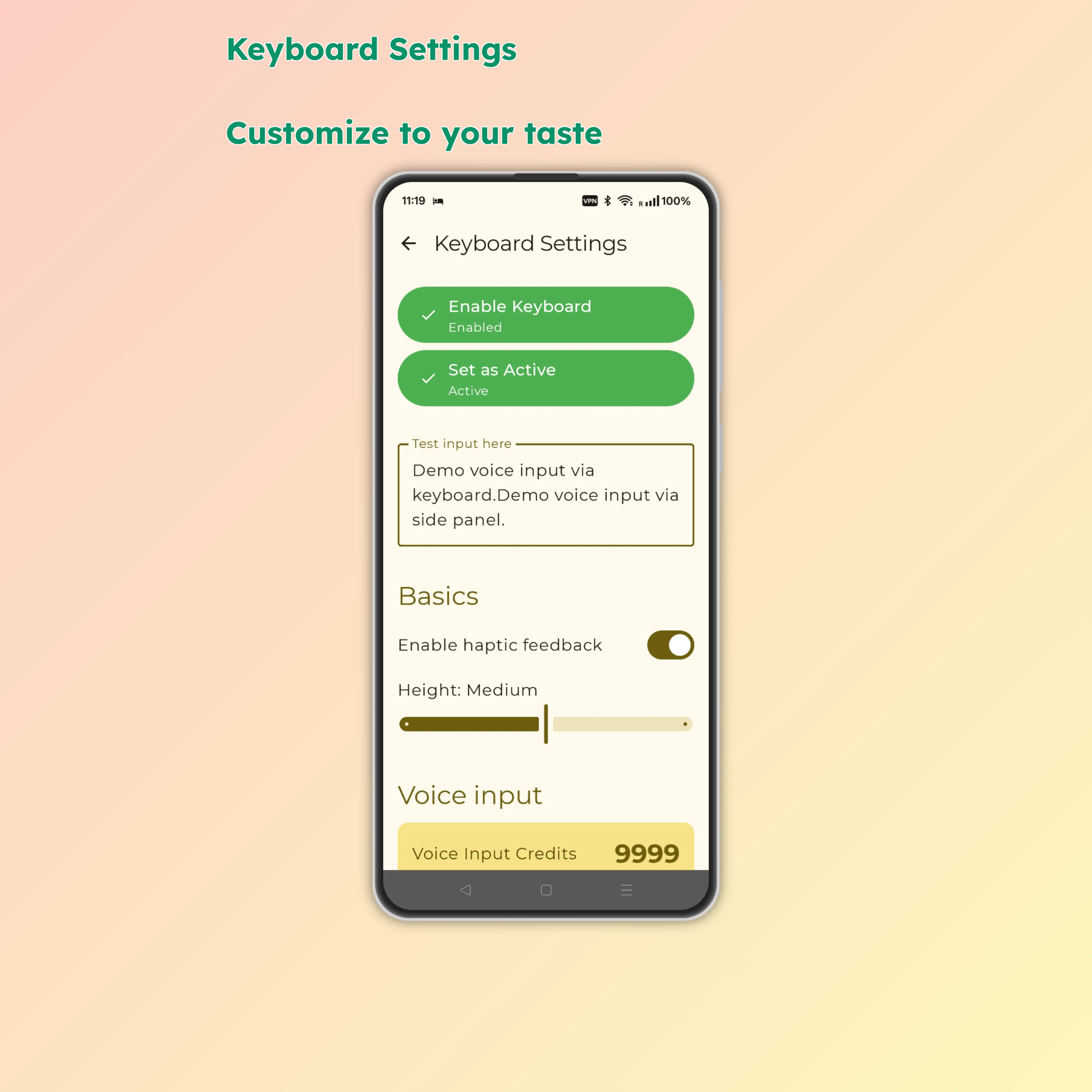 Keyboard settings configuration