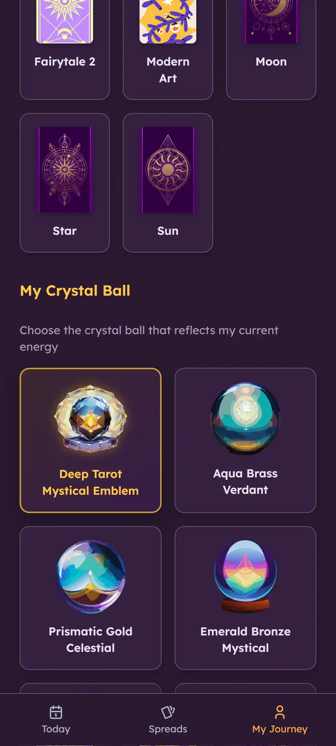 Tarot Spread Selection