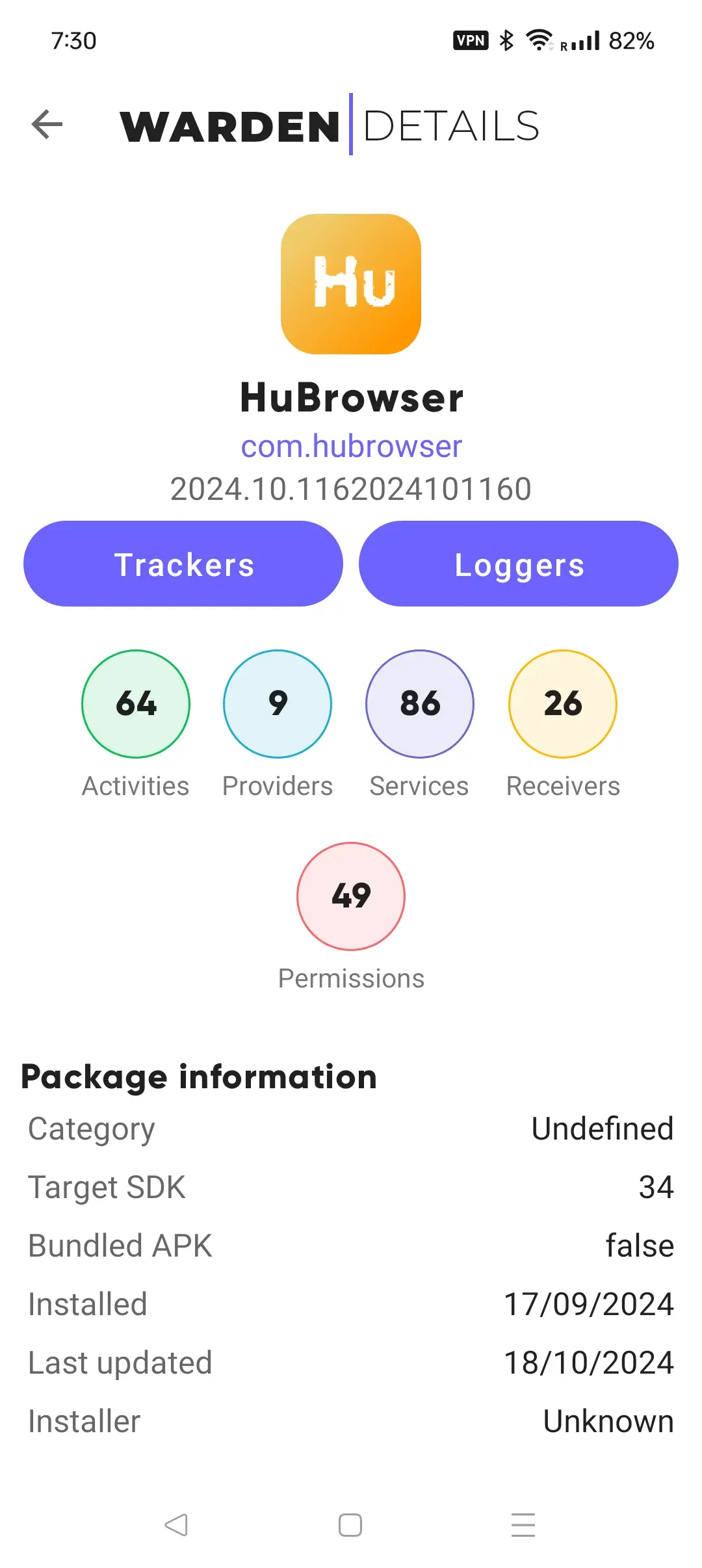 Warden showing HuBrowser is clean